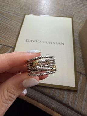 David Yurman Double Crossover Ring — Silver & Gold Accents